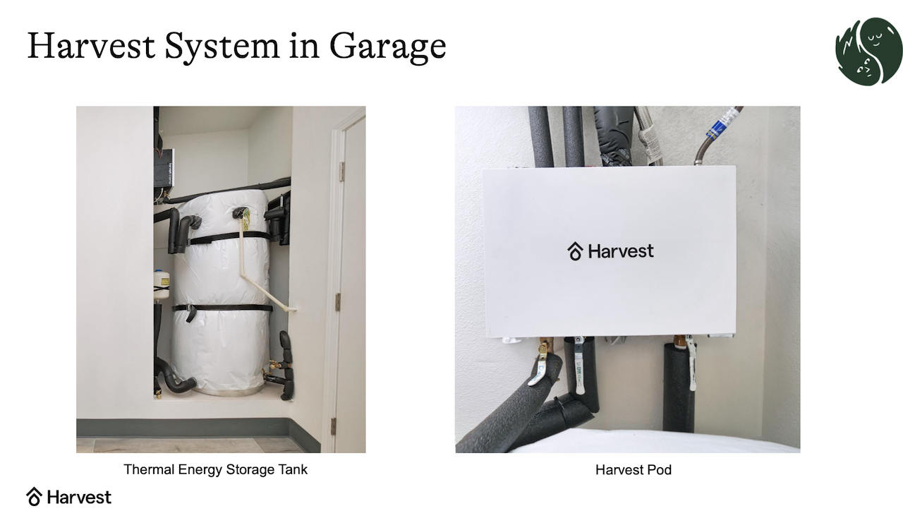 photos of a home hot water heater, and a smart home thermal system that stores energy in the water tank