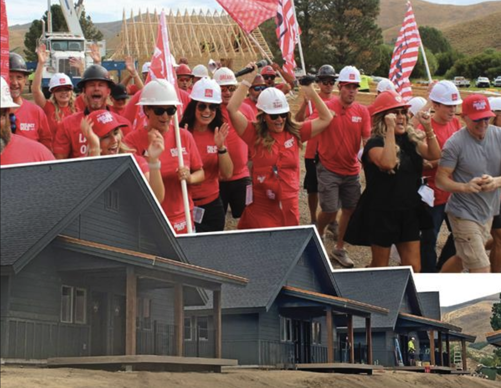 photo of homebuilder crews with Camp Rainbow Gold camp cabins for kids with cancer